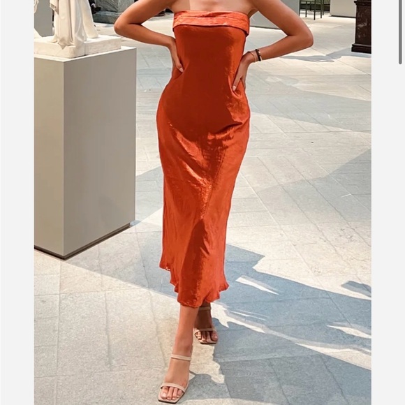 Runaway The Label- LEILA Satin Slip Copper Dress size XS - Picture 5 of 9